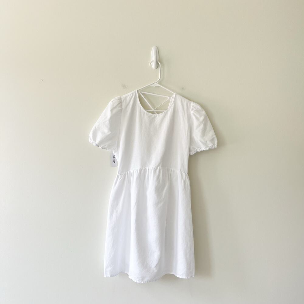 Aritzia Sunday Best NWT Saida White Puff Sleeve Back Tie Mini Dress Size Large - Picture 5 of 14